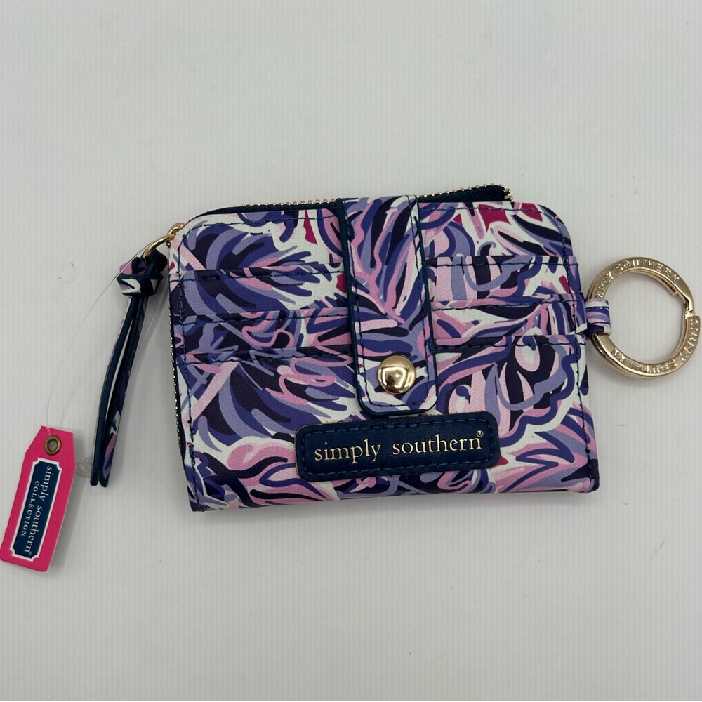 Simply Southern Leather Cardholder Wallet Leaf Pattern Purple NEW NWT